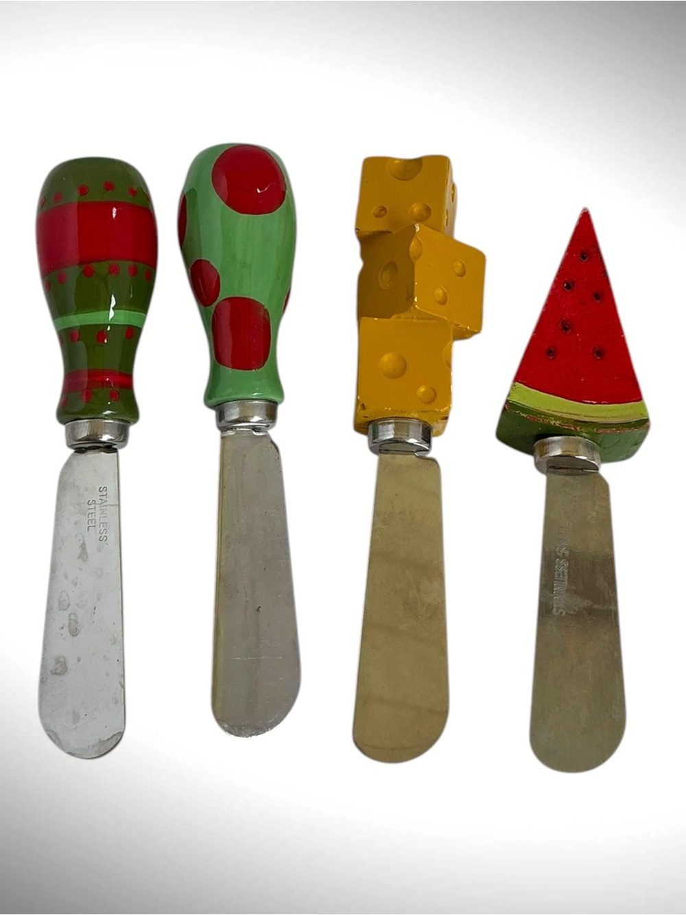 Novelty Cheese Spreader Set Fruit & Cheese Handles Stainless Steel Set of 4